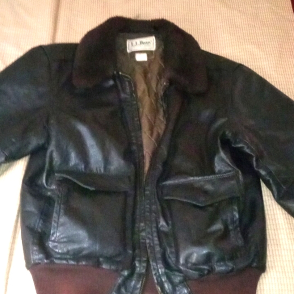 Black ,brown LL bean flying tiger bomber jacket, 42 long, leather